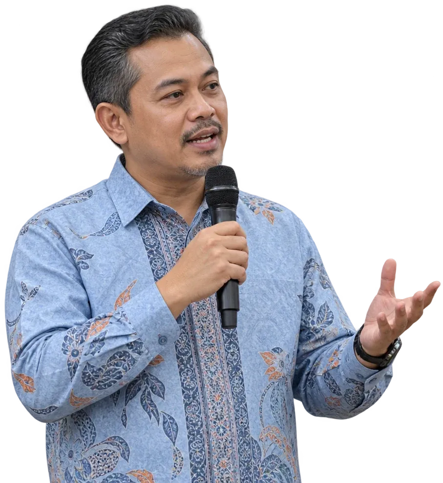 Speaker presenting with a handheld microphone