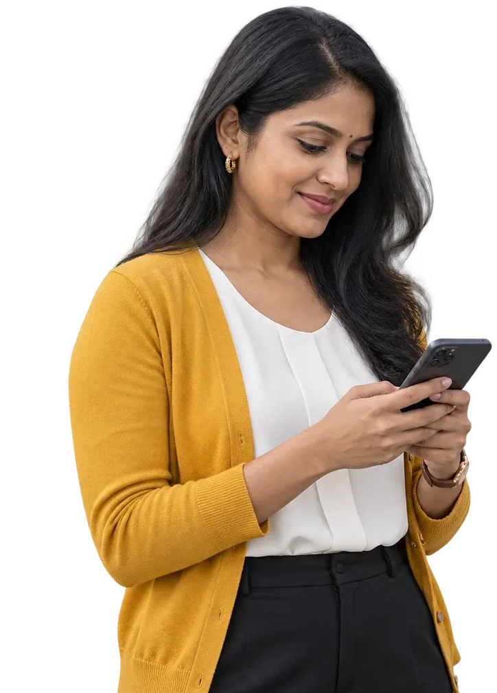 Customer getting an instant answer from a chatbot on her phone