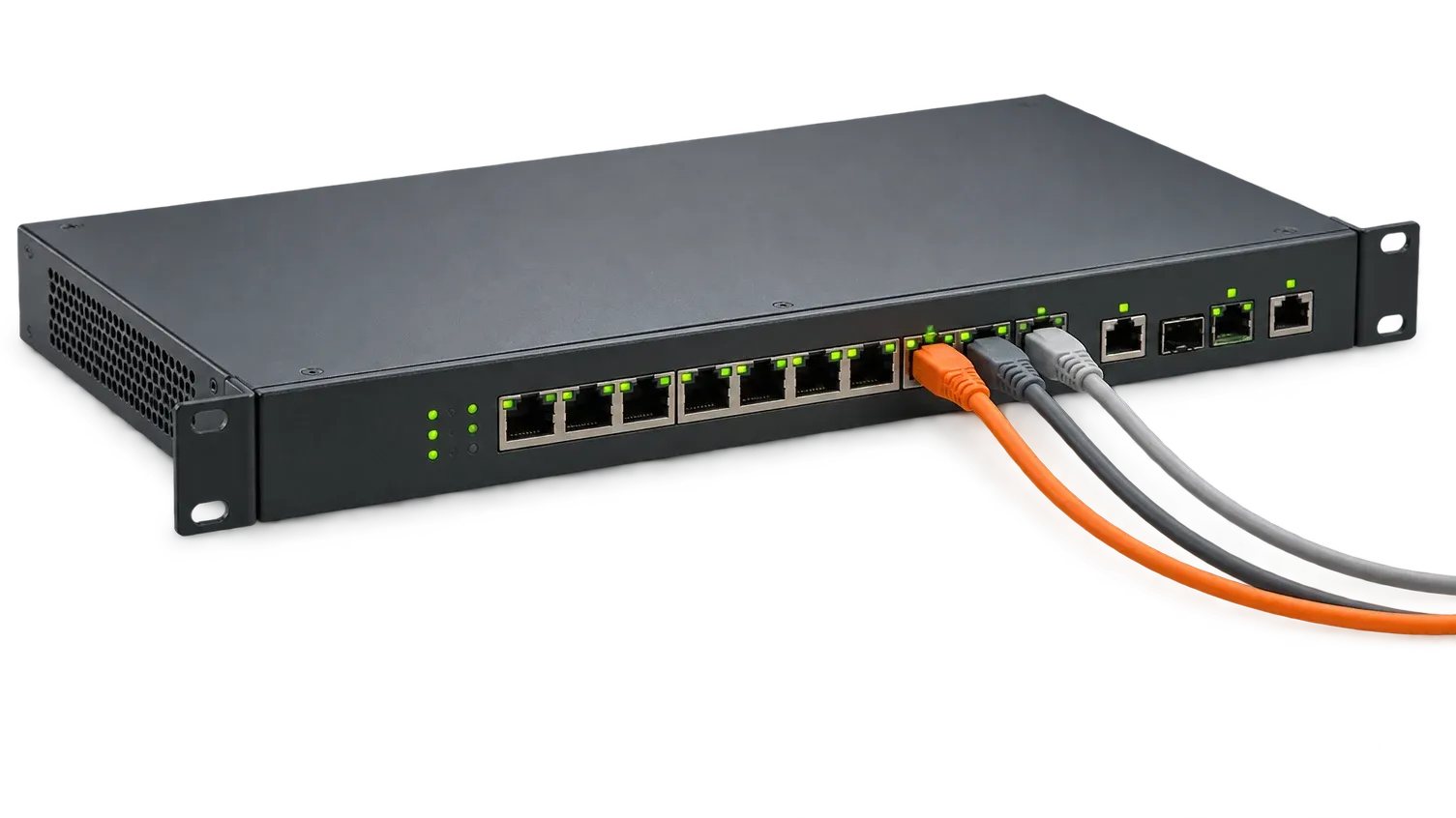 Rack-mount voice gateway with network cables connected