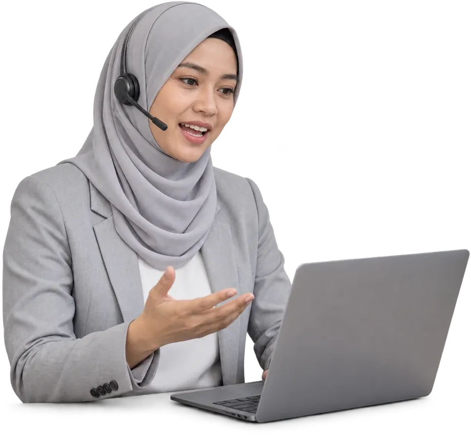 Professional taking a phone call on a laptop with a headset